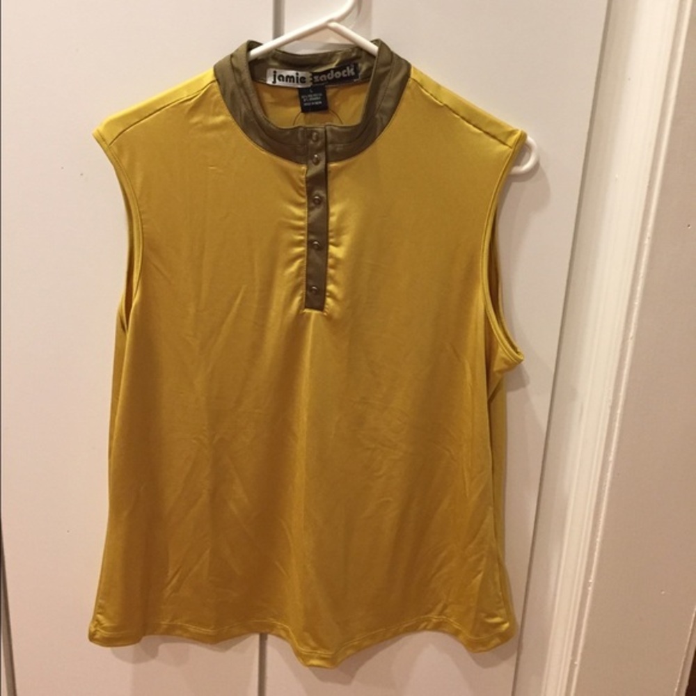 Jamie Sadock Sleeveless 1/4 zip golf top L Mustard Gold NWT